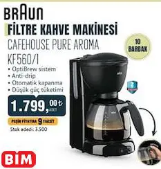 BRAUN FİLTRE KAHVE MAKİNESİ CAFEHOUSE PURE AROMA KF560/1